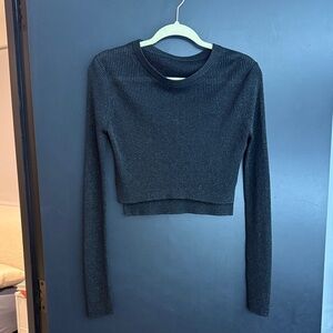 All Saints Shimmering Black Long Sleeve Crop Top